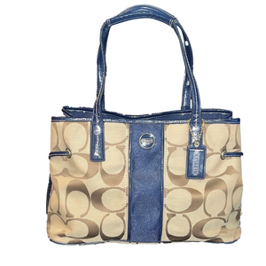 Coach Beige and Blue Signature Shoulder Bag